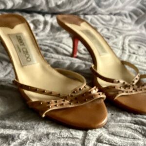 Jimmy Choo Tan Studded Heels with Red Sole